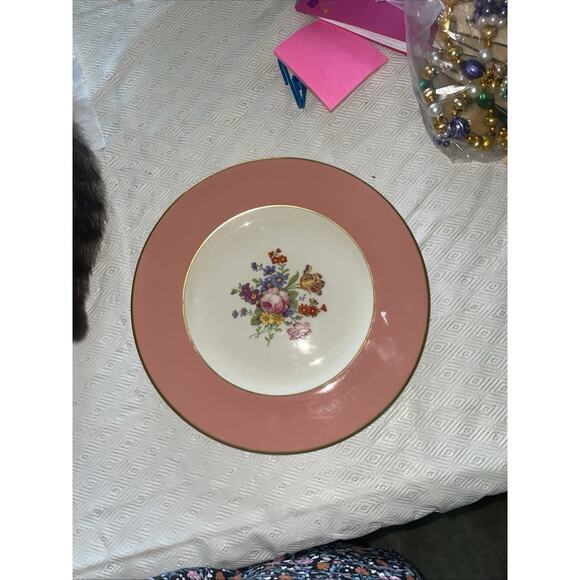 Syracuse China Old Ivory Plate Pink Border, Floral Center Rouge Style VTG EUC - Picture 2 of 8